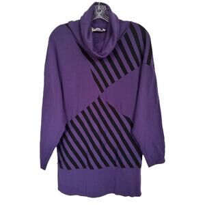Sabra Women's Bat Sleeve Sweater Top Cowl Neck Size L Slim Fit Purple Black
